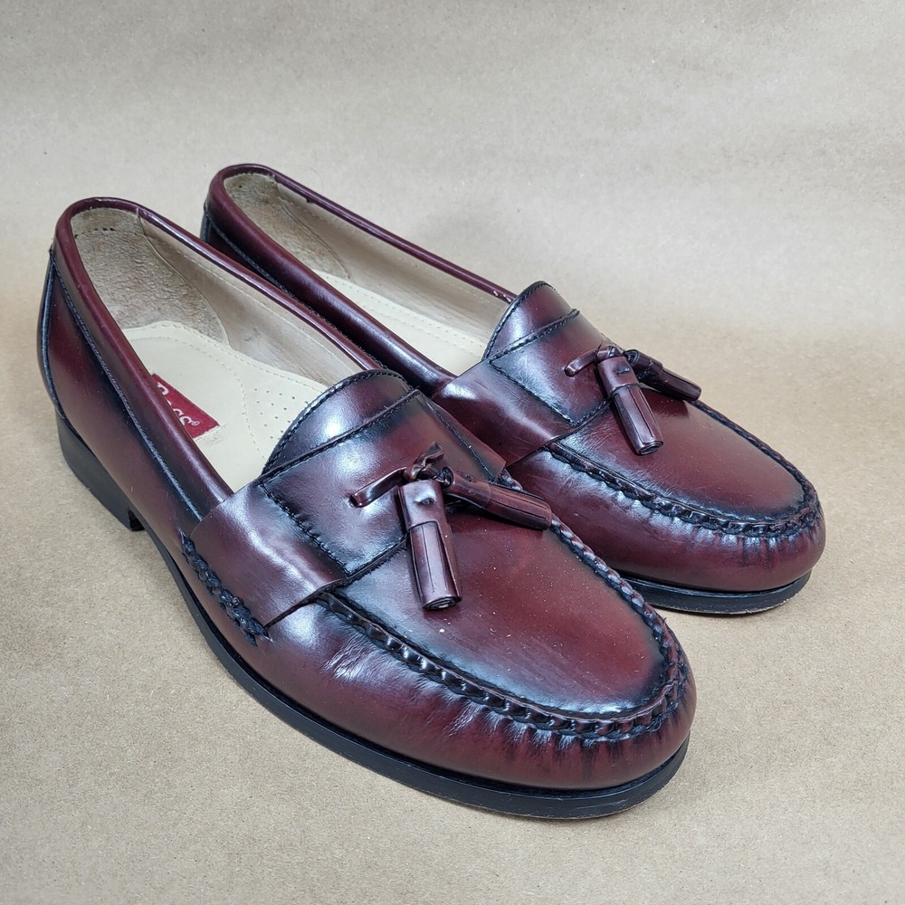 Bass Harrison Tassel Loafers Dress Shoes Mens 8.5 EE Burgundy Leather Slip On